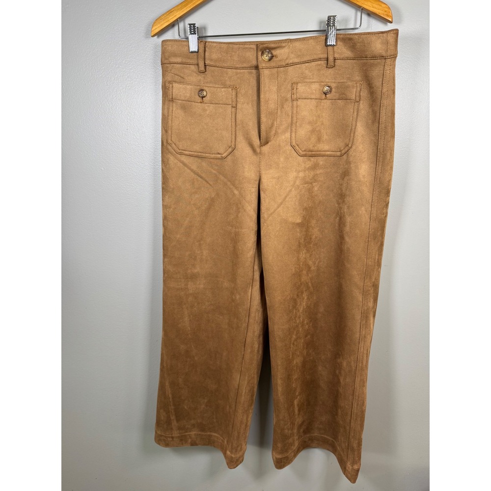 LOFT The Palmer‎ Wide Leg Pants Womens 12 Camel Brown Faux Suede High Rise NWT